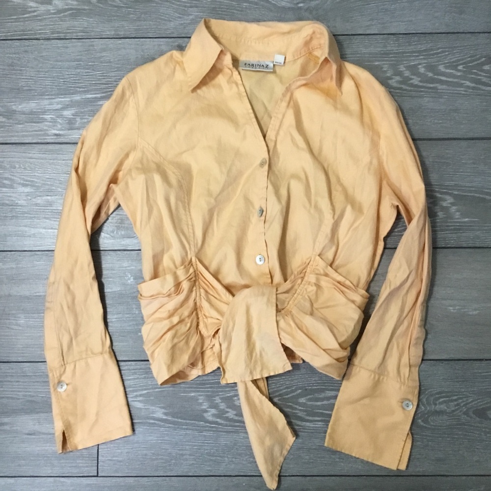 FARINAZ TAGHAVI  Peach Tie Front Button Up Long Sleeve Top 12